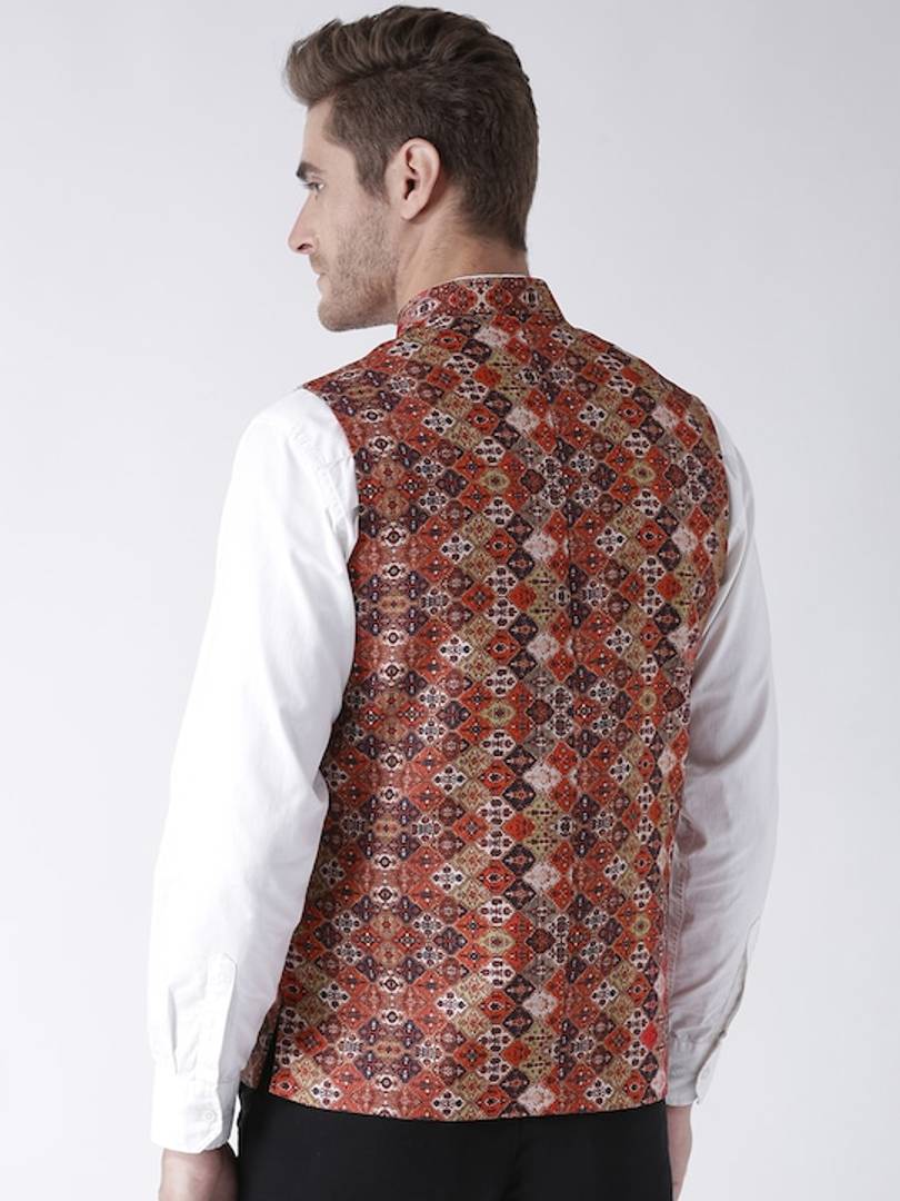 Men's Multicoloured 
Cotton Blend
 Printed Nehru Jackets